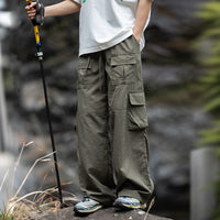 Thumbnail for Multi-pocket Design Spring New Drawstring Japanese Outdoor Loose Sports Casual Pants